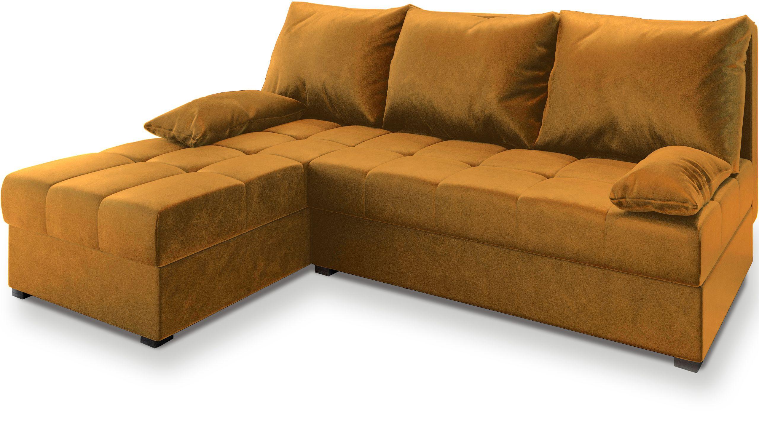 ECKSOFA RITA Orange Plüsch-Stoff mit Schlaffunktion - Orange/Grau, Holz/Kunststoff (200/141cm) - MASSENO