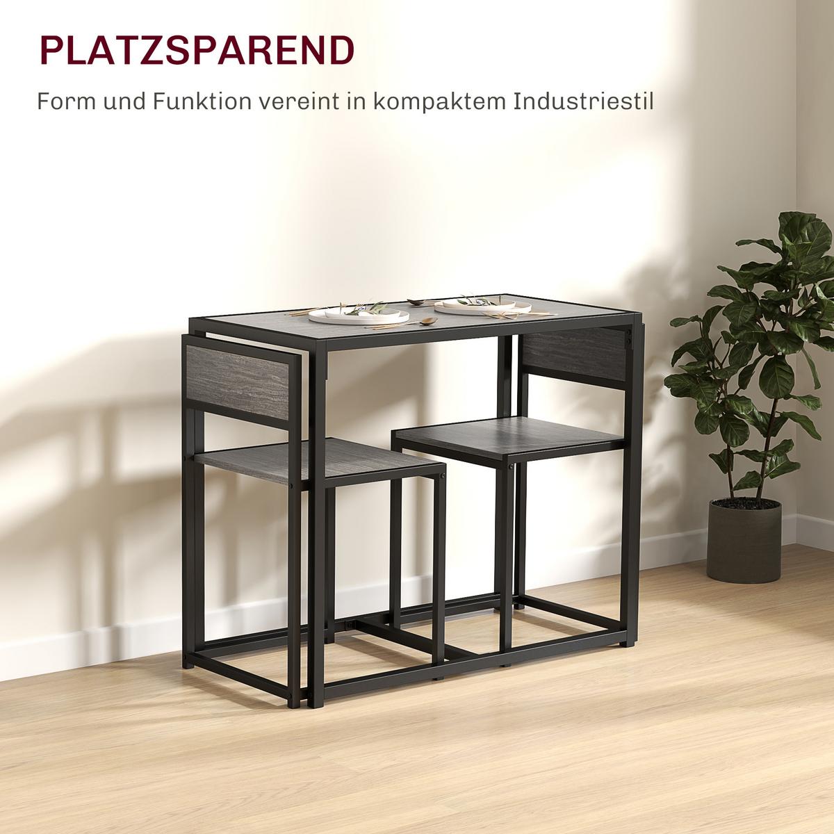 ESSGRUPPE 3-teilig aus Metall MDF Grau - Schwarz/Grau, Holzwerkstoff/Metall (47/76/90cm) - HOMCOM