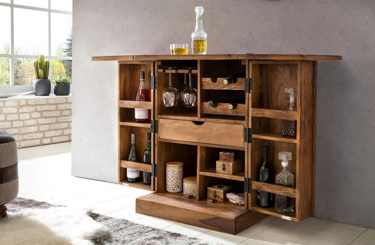 BARSCHRANK aus Massivholz mit Türen und integrierter Weinaufbewahrung SAAR, Braun 64x50x91 cm - Braun, Holz (64/91/50cm) - KADIMA DESIGN