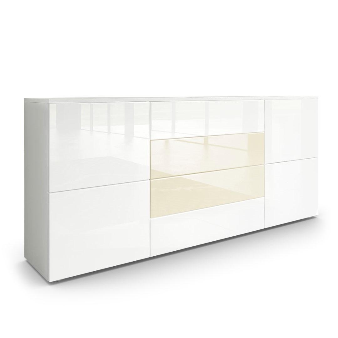 SIDEBOARD Rova Weiß Hochglanz / Creme Hochglanz - Weiß Hochglanz/Creme, Holzwerkstoff (166/72/35cm) - Vladon