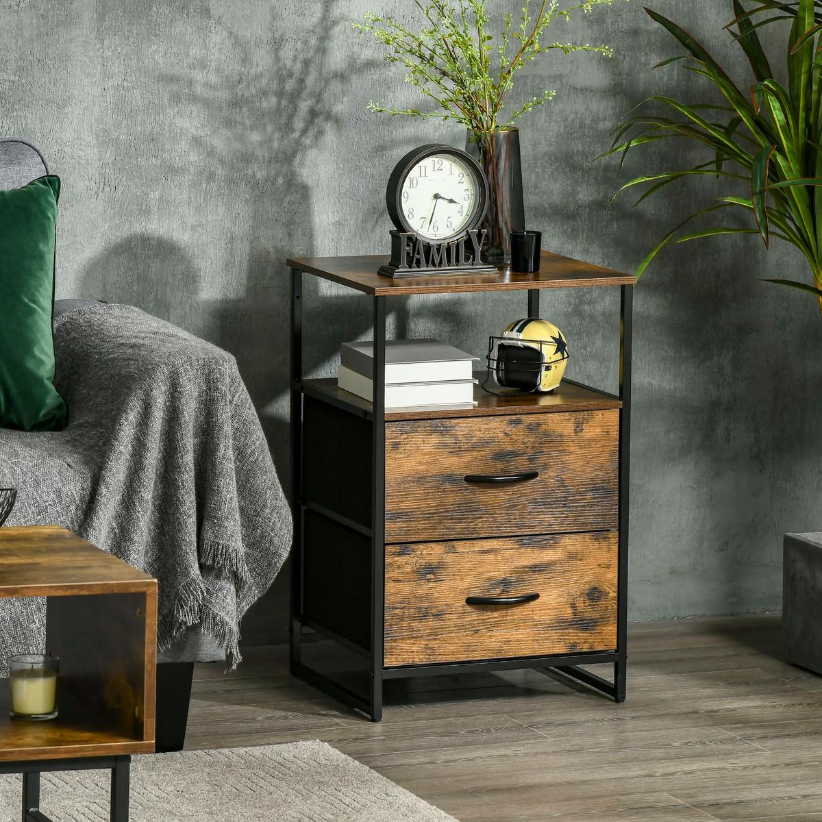 KOMMODE aus Stoff mit 2 Schubladen, Rustikal-Braun - Braun, Textil (40/70.5/45cm) - HOMCOM