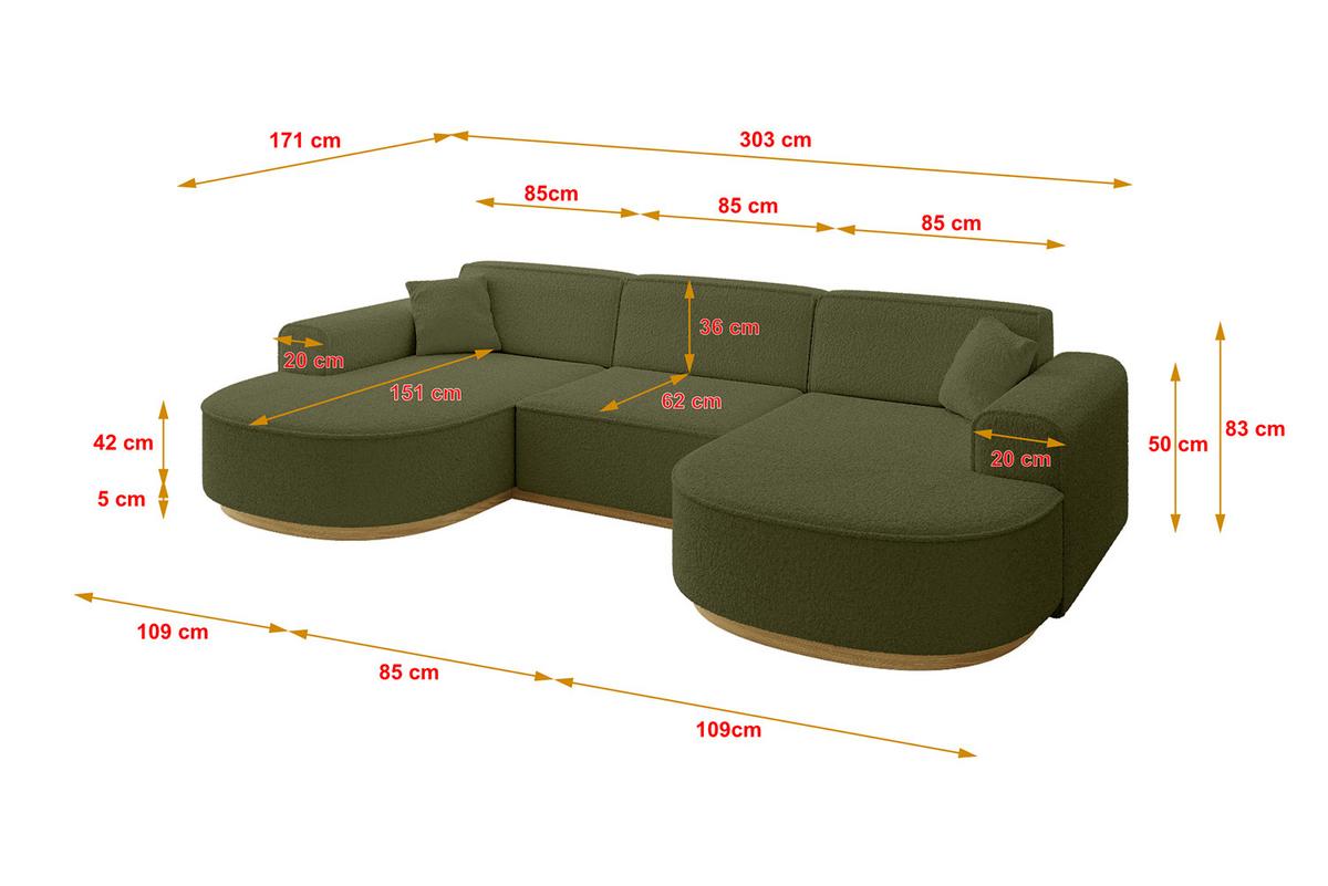 WOHNLANDSCHAFT MARI-U1-v2 - 303x171x83 cm Grün Bouclé - Grün, Holzwerkstoff/Textil (303/83/171cm) - ALTDECOR