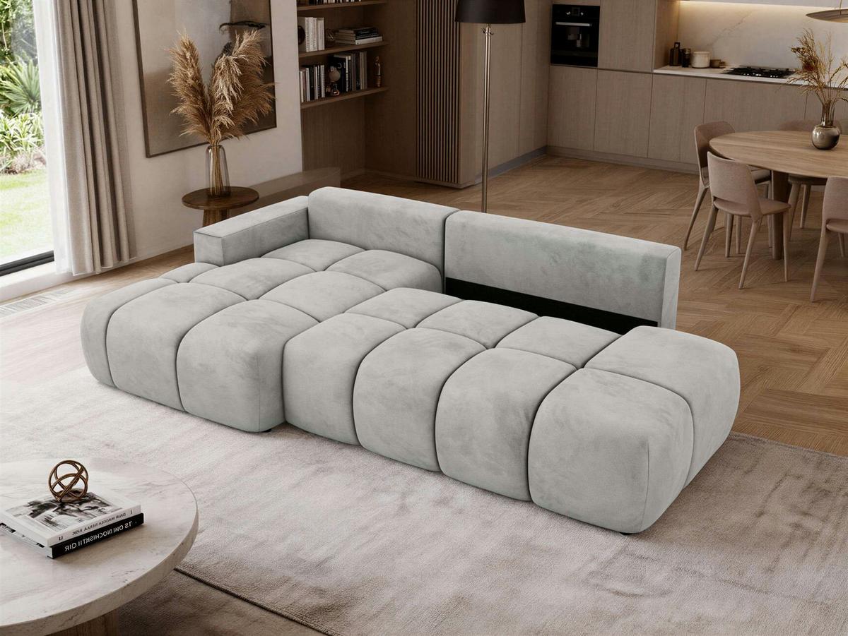 ECKSOFA LORAN L Hellgrau Velvet - Links - Hellgrau/Schwarz, Kunststoff/Textil (170/292cm) - MKS