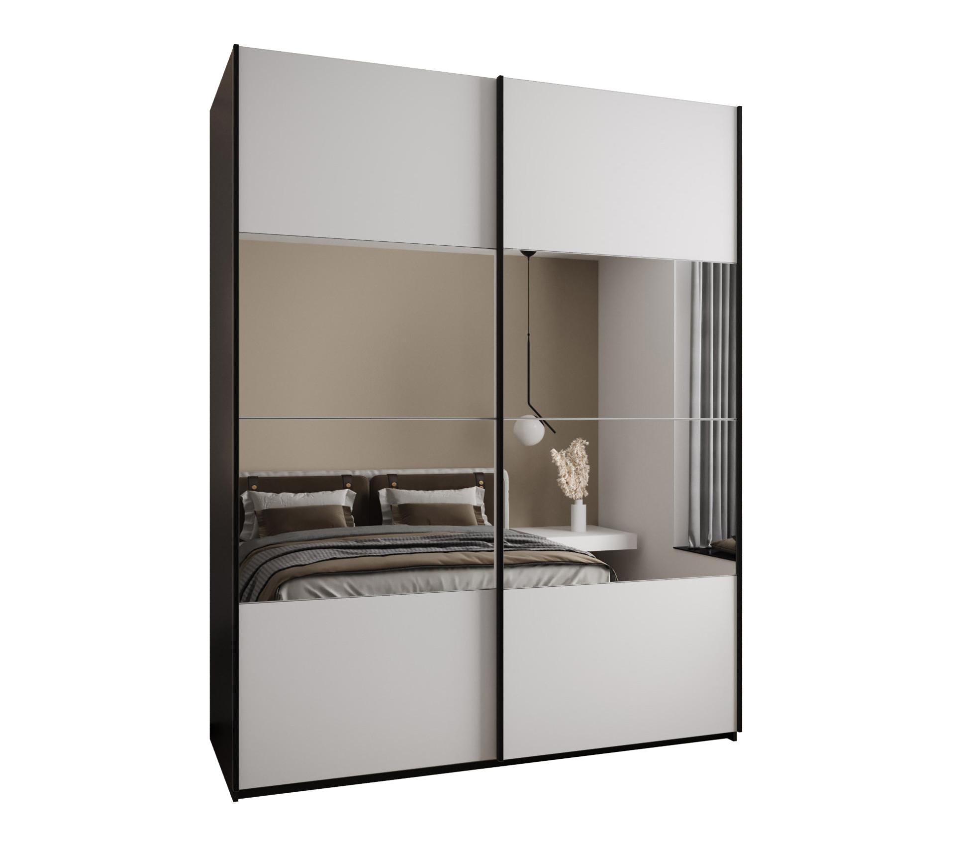 SCHWEBETÜRENSCHRANK 245,5/200/64 2-türig - Schwarz/Weiß, Holz/Metall (200/245/64cm) - Abiks Möbel