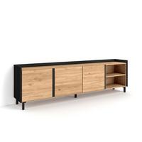 LOWBOARD, Eiche und Schwarz, 207/35/61cm, mit Beinen - Eichefarben, Holzwerkstoff (207/61/35cm) - Skraut Home