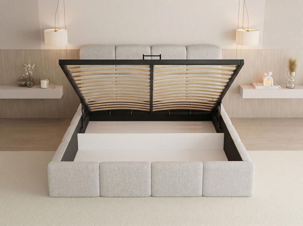 POLSTERBETT Tivio mit Bettkasten, Creme Samt 120x200 cm - Birkefarben/Creme, Holzwerkstoff/Kunststoff (120/200cm) - WFL GROUP