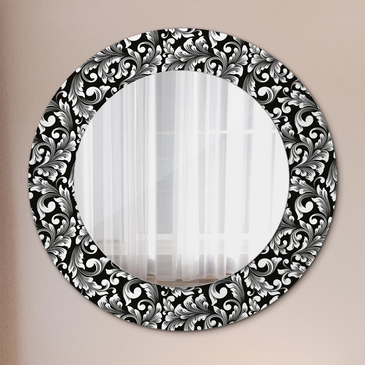 SPIEGEL Rund Ø 50 cm mit Aufdruck - Schwarz/Weiß, Glas (50/50/0.4cm) - Wallfluent