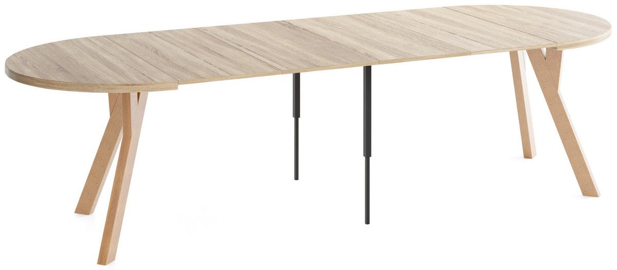 ESSTISCH Avero rund, ausziehbar, Massivholzbeine aus Buche, Eiche Sonoma Hellbraun 100-300/100/77 cm - Hellbraun/Sonoma Eiche, Holz/Holzwerkstoff (100/300/76.5cm) - WFL GROUP