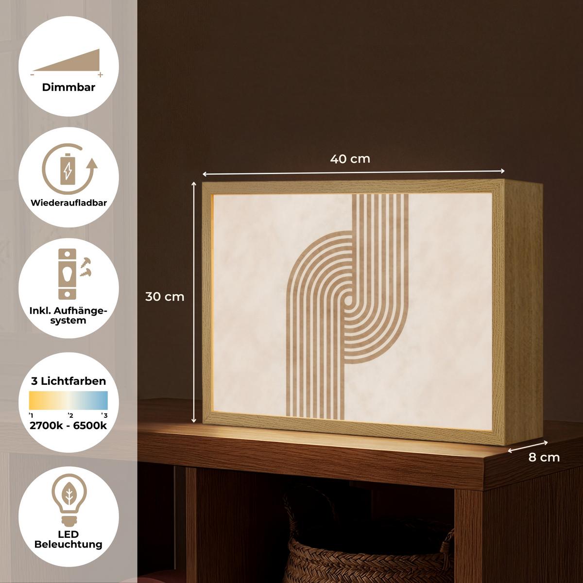 WANDLEUCHTE MIT AKKU Symmetrische Biegung - kupferfarbig 40x30 cm - Beige, Holzwerkstoff (40/30/8cm) - OnlyWow