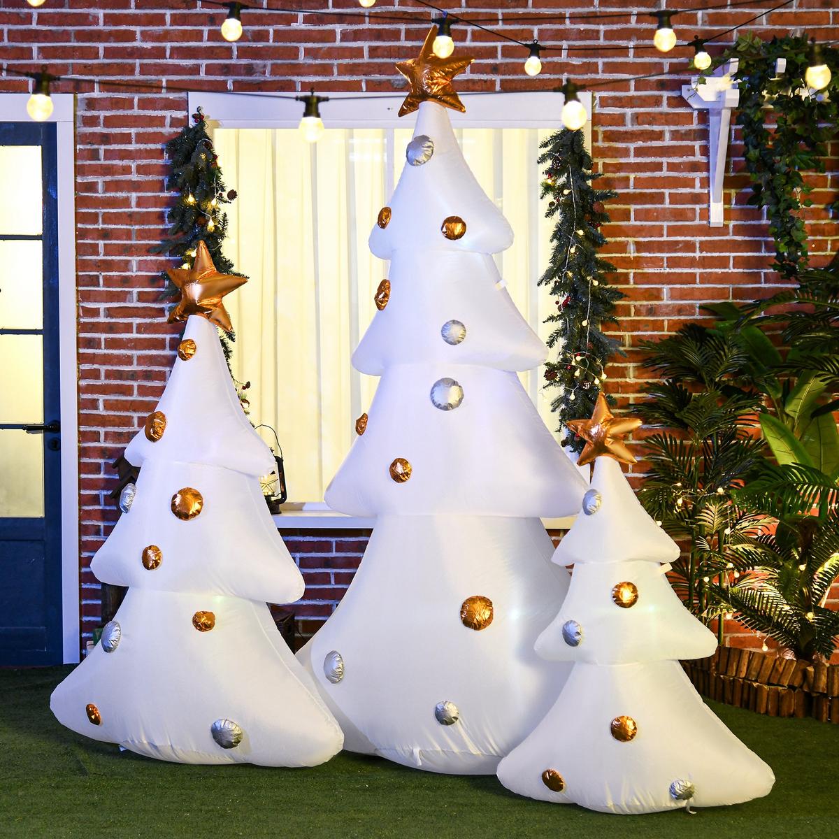 AUFBLASBARE Weihnachtsdekoration mit LED-Licht, 210 cm 3er-Set Weihnachtsbaum - Multicolor, Kunststoff (77/210/239cm) - HOMCOM
