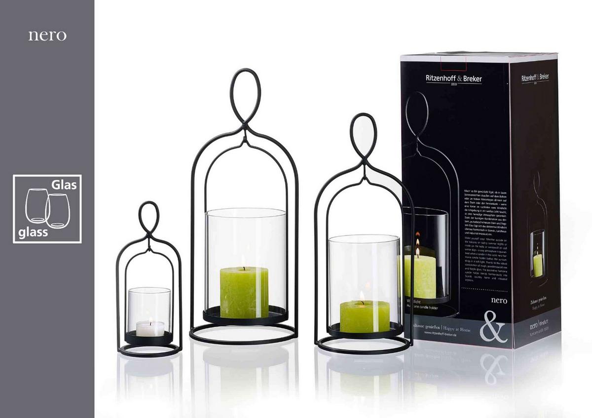 WINDLICHT Nero 32 cm - Transparent/Schwarz, Glas/Metall (13/32/13cm) - Ritzenhoff Breker