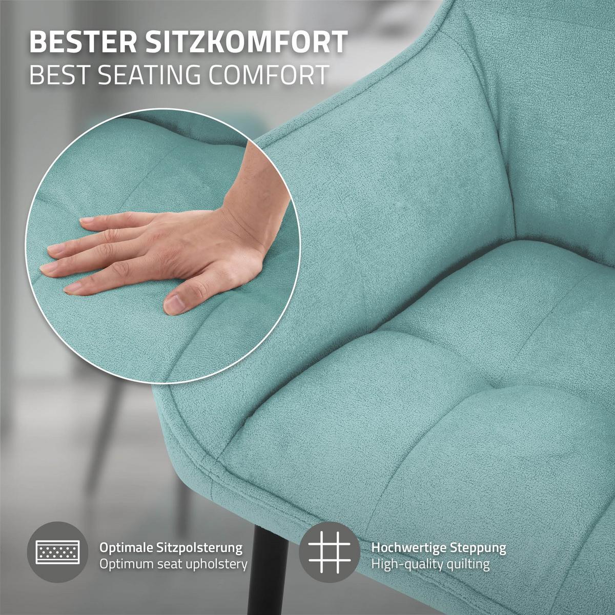 ESSZIMMERSTUHL Petrol Frotteestoff - Petrol/Schwarz, Textil/Metall (63/90/57cm) - ML-DESIGN