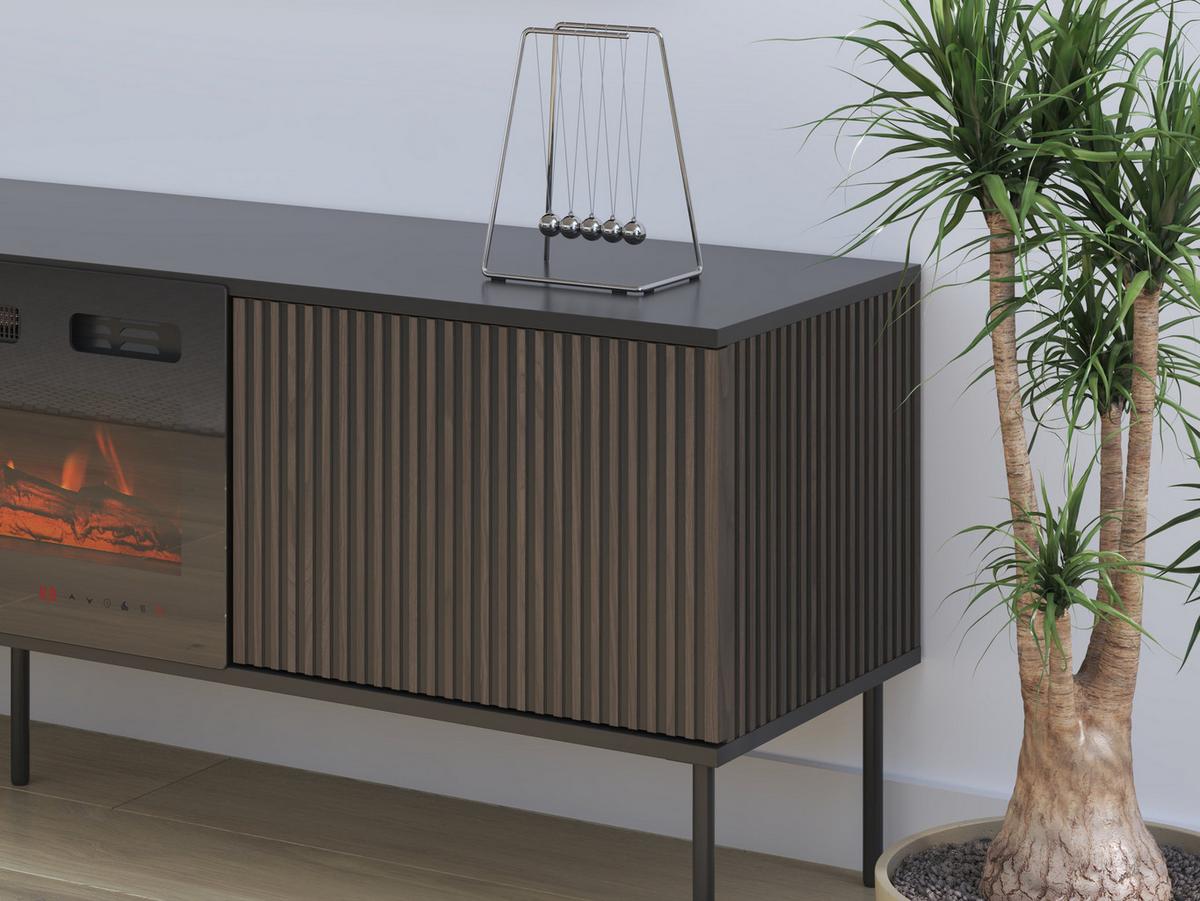 TV-LOWBOARD 180 Notte 05 mit Kamin - Nussbaumfarben/Schwarz, Holzwerkstoff/Metall (182/57/39cm) - MIRJAN24