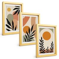 BILDER SET 3er Set - 20x30 cm Goldrahmen - Abstrakte Pflanzenformen - Goldfarben, Kunststoff (20/30cm) - TULUP