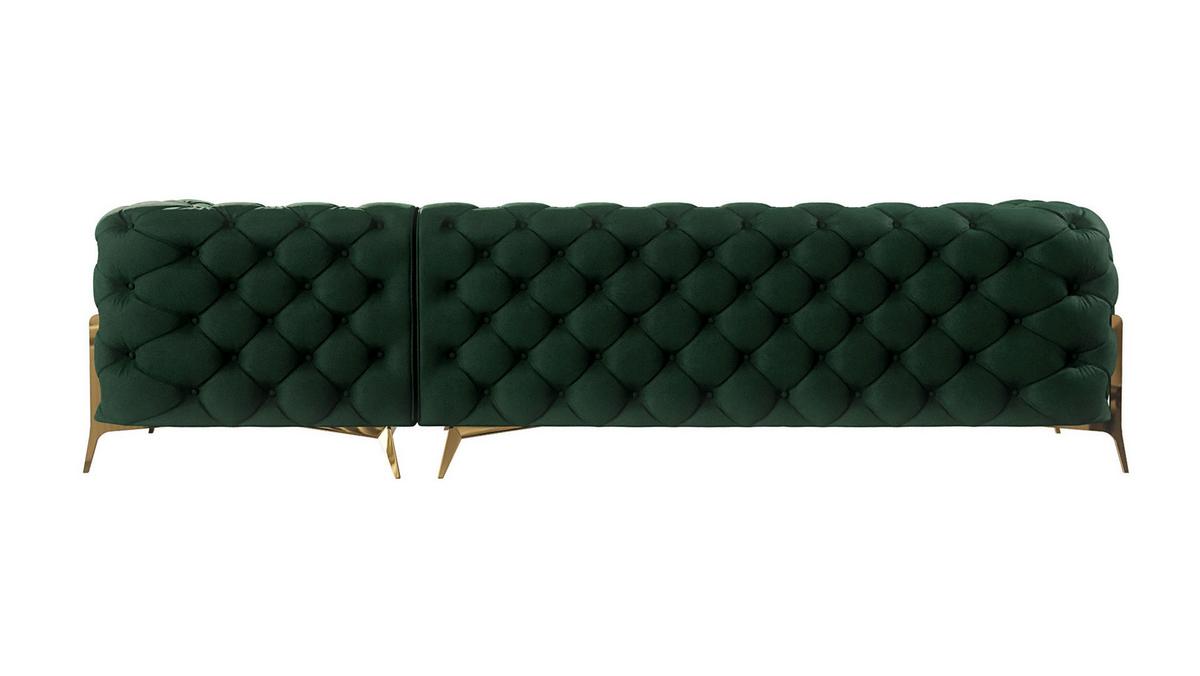 ECKSOFA Chesterfield Lexi Flasche Grün Samt, Ottomane rechts - Smaragdgrün/Goldfarben, Holz/Textil (305/200cm) - S-Style