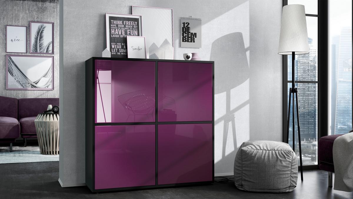 HIGHBOARD Cuba Türen in Brombeer Hochglanz - Brombeere, Holzwerkstoff (104/105.5/35.5cm) - Vladon
