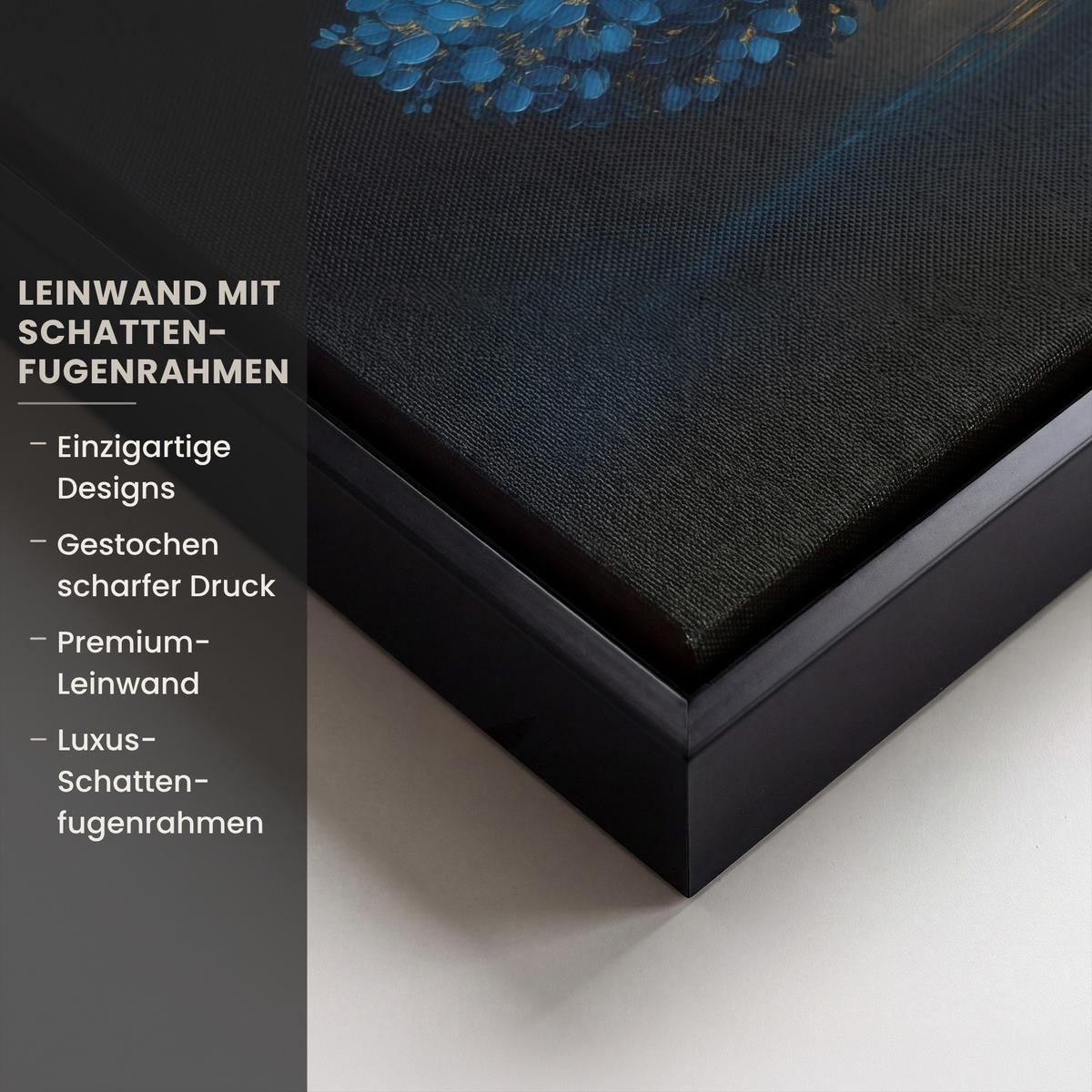 LEINWAND Bilder mit Rahmen - Baum - Blau - Blätter - Pinselstriche - 40x30 - Blau, Textil (40/30cm) - MuchoWow