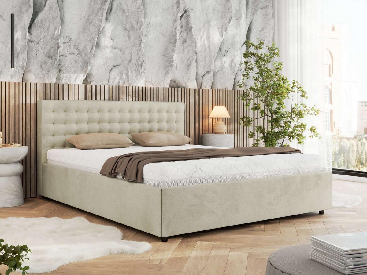POLSTERBETT PAVO CLASSIC 200/200 - Beige Velvet - Multipocket-Matratze - Beige, Textil (200/200cm) - MKS