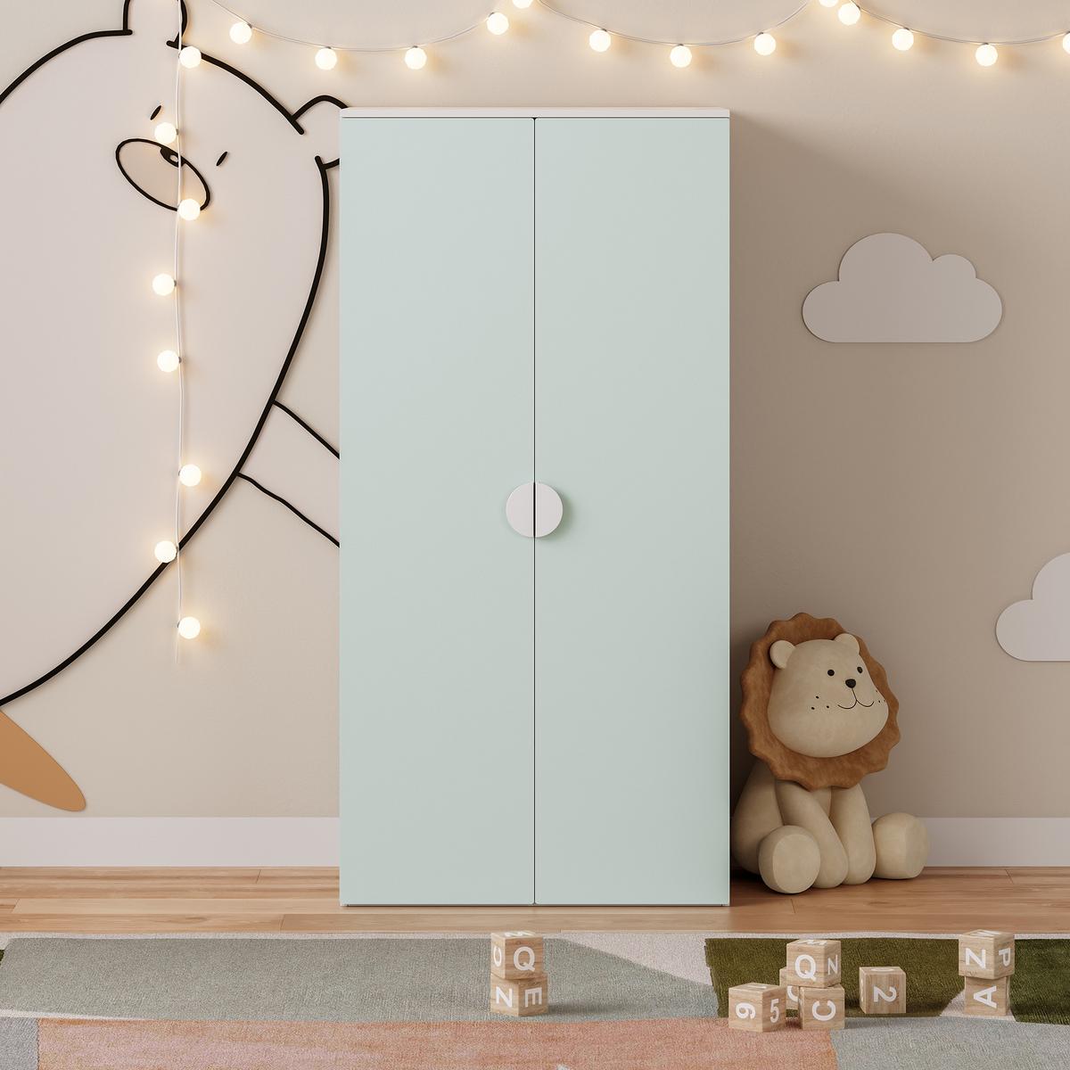 KINDERKLEIDERSCHRANK Sandnes II. - Weiß/Mintgrün, Holzwerkstoff (40/123/60cm) - [en.casa]