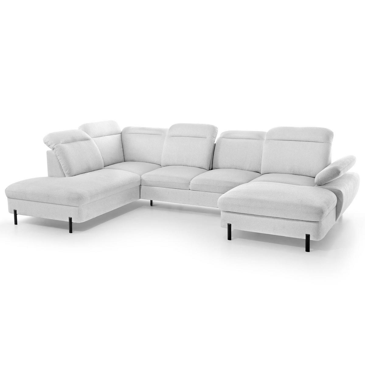 WOHNLANDSCHAFT Sora U mit Schlaffunktion und verstellbarer Sitztiefe, Kopfstützen und Armlehne, 365 cm, Hellgrau, Rechts - Hellgrau/Schwarz, Textil (365/107/235cm) - Beautysofa