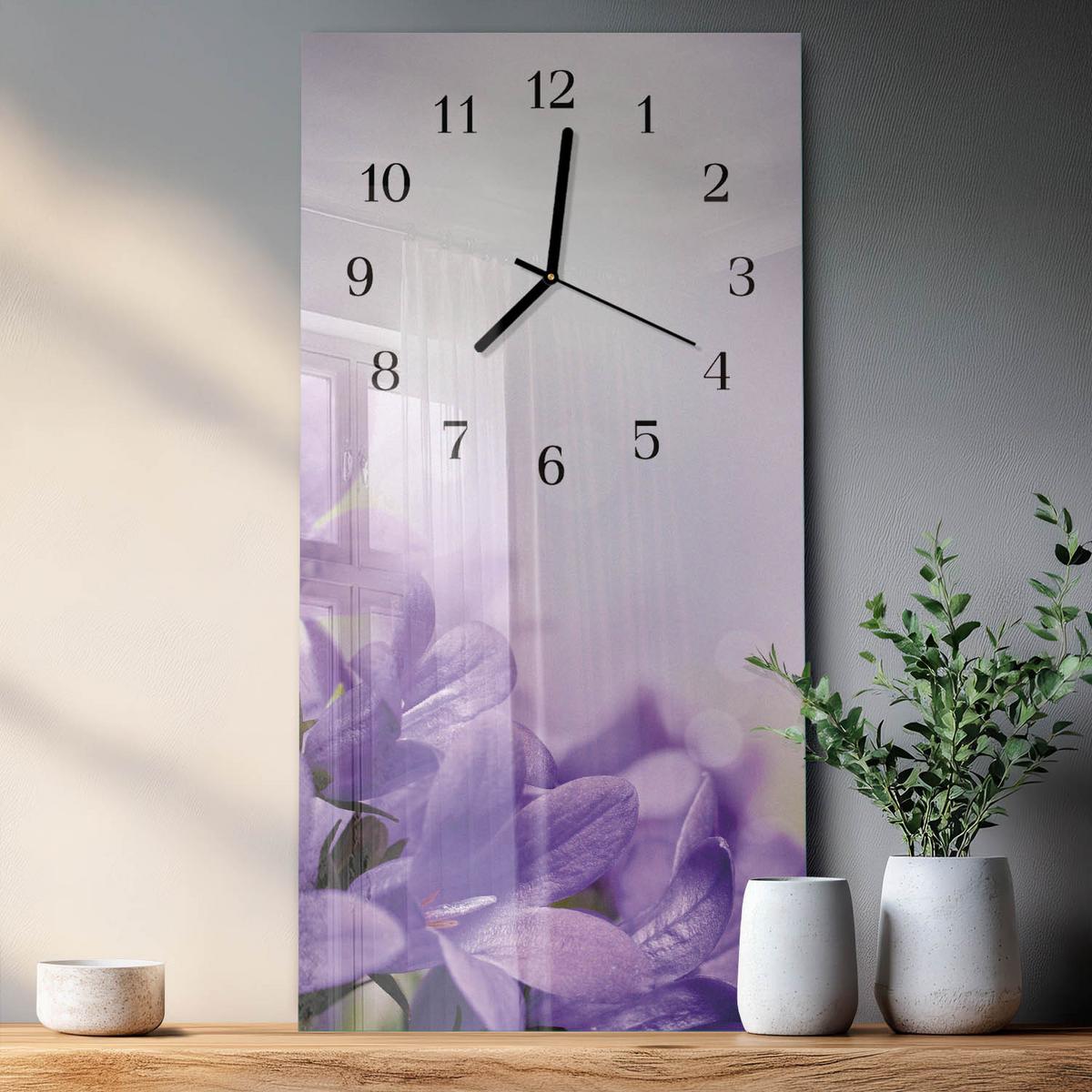 WANDUHR aus Glas 30x60 cm - Blume - Lila, Glas (30/60/0.4cm) - TULUP