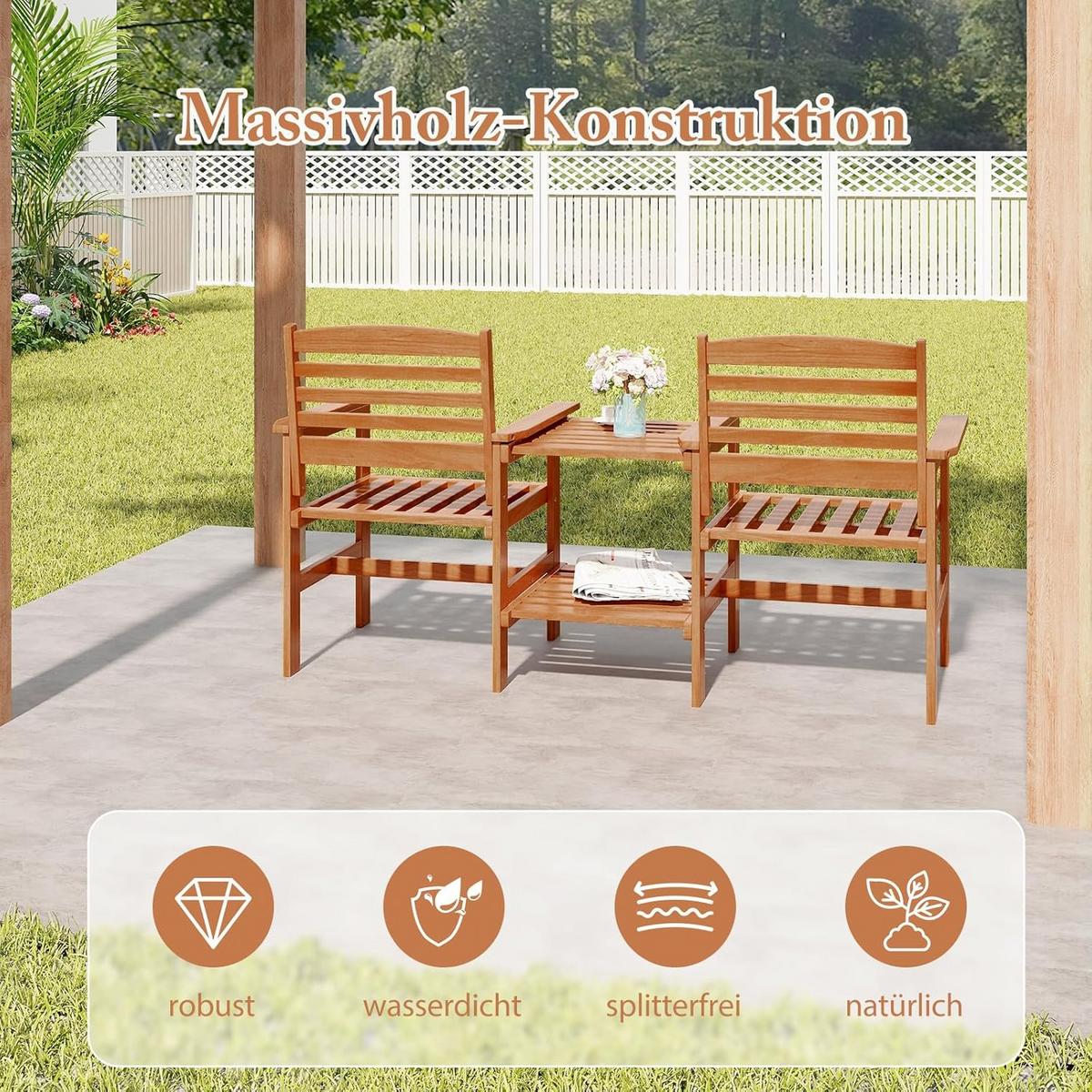 GARTENBANK Natur(3-teilig) - Naturfarben, Holz - COSTWAY