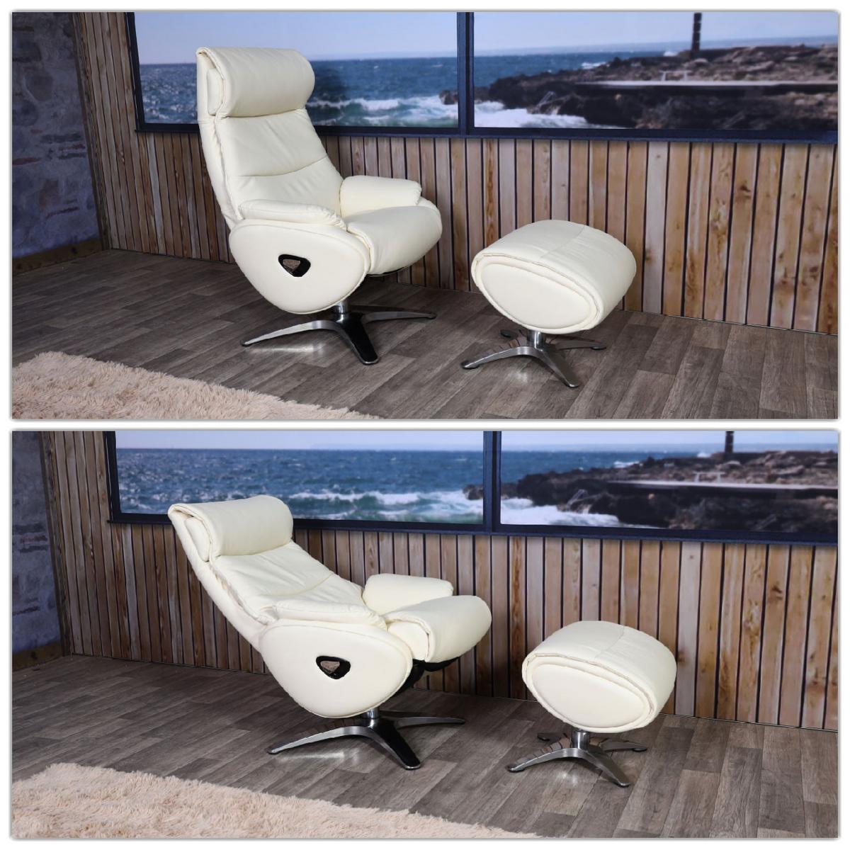 RELAXSESSEL MIT HOCKER Cremeweiß - Creme/Weiß, Textil (117/110/77cm) - MCW