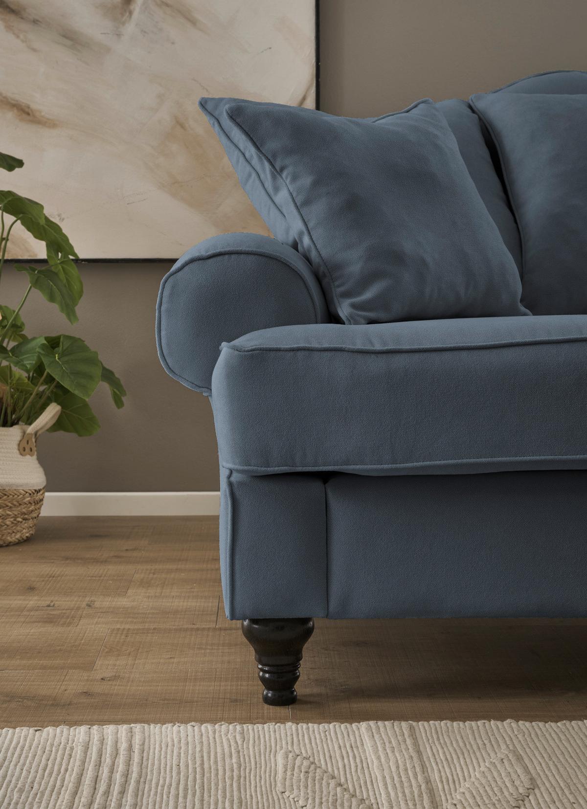 SOFA blau Landhaus, Couch 2-Sitzer 170 cm - Blau, Holz/Textil (170/95/100cm) - Furn.Design