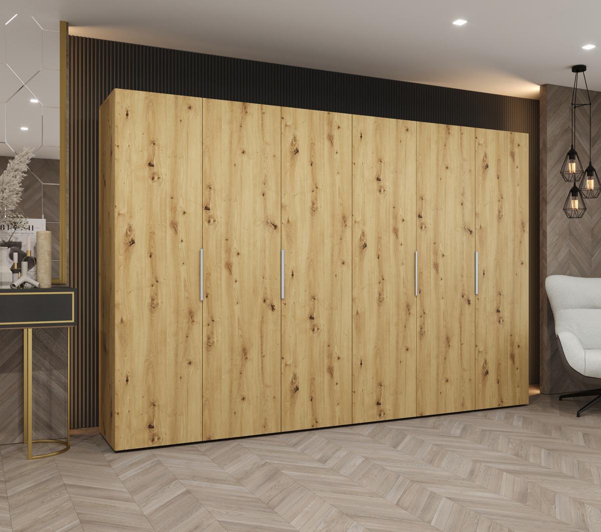 DREHTÜRENSCHRANK 202/300/52 6-türig - Kaschmir/Eiche Artisan, Holz (300/202/52cm) - MÖBEL KRYSPOL