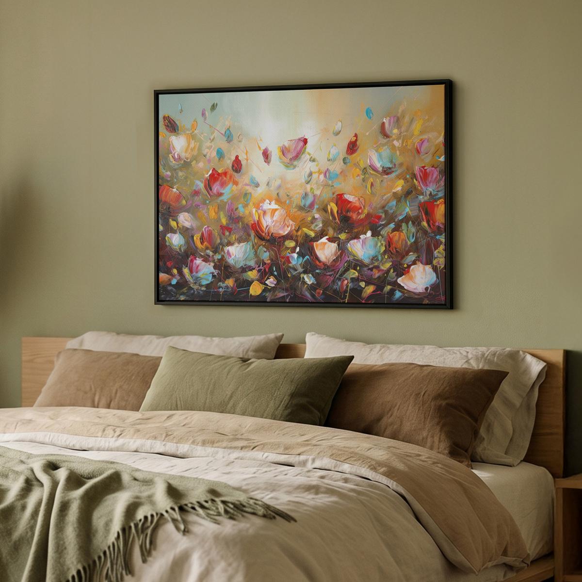 LEINWAND Bilder mit Rahmen - Blumen - Kunst - Natur - Ölgemälde - 70x50 - Multicolor, Textil (70/50cm) - MuchoWow