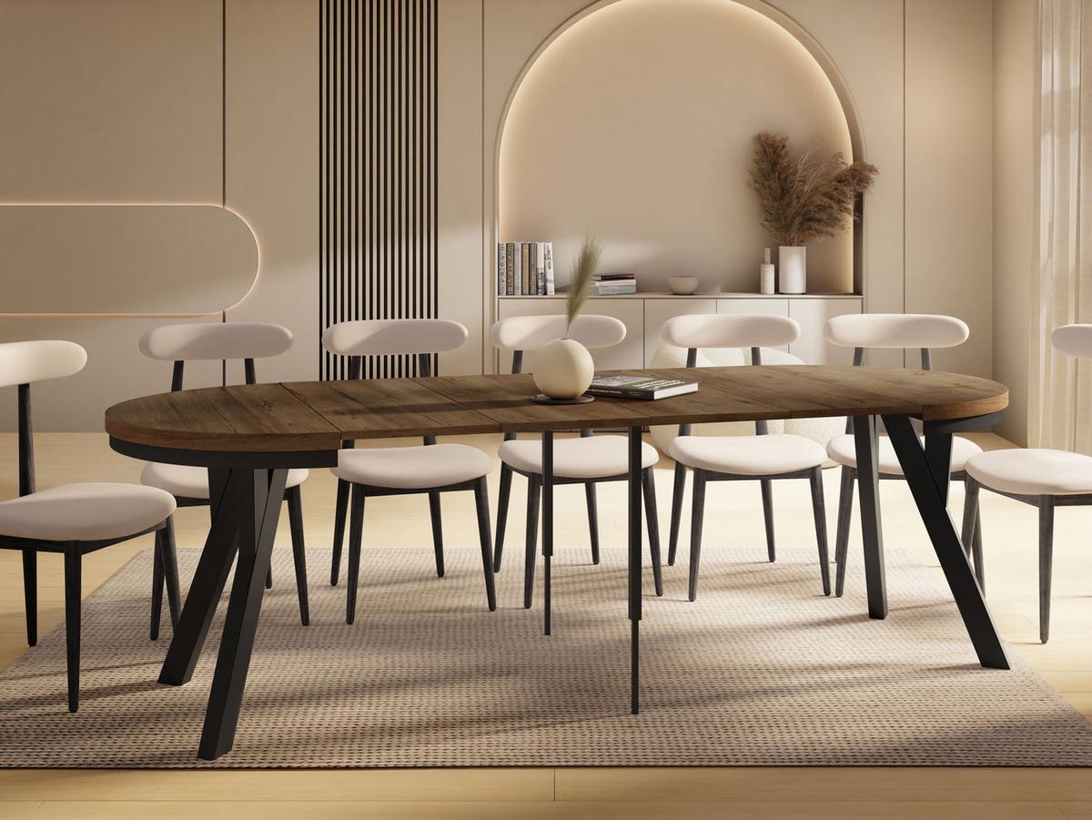 ESSTISCH Vero Neo rund ausziehbar verlängerbar, Eiche Braun Rustikal 100-300/100/77 cm - Alteiche/Schwarz, Holz/Holzwerkstoff (100/300/77cm) - WFL GROUP