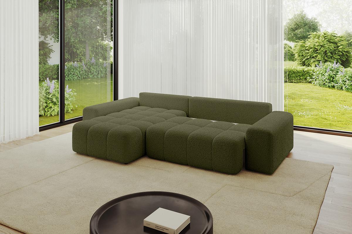 ECKSOFA Ottomane links ENIL-L 297x189x68 Grün Bouclé - Olivgrün, Holzwerkstoff/Kunststoff (297/189cm) - ALTDECOR