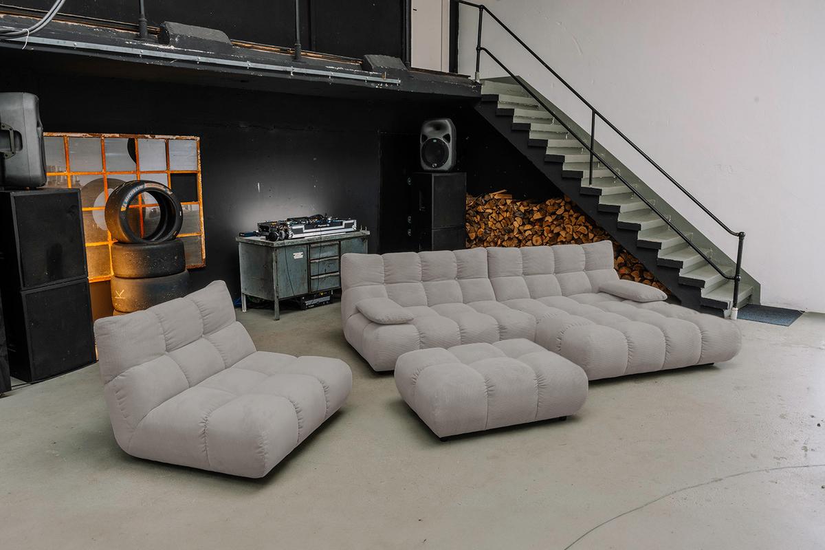 SITZGRUPPE VIVIEN 3ER SET Grau Cord (1er-Set) - Grau, Kunststoff/Textil (359/85/510cm) - KAWOLA
