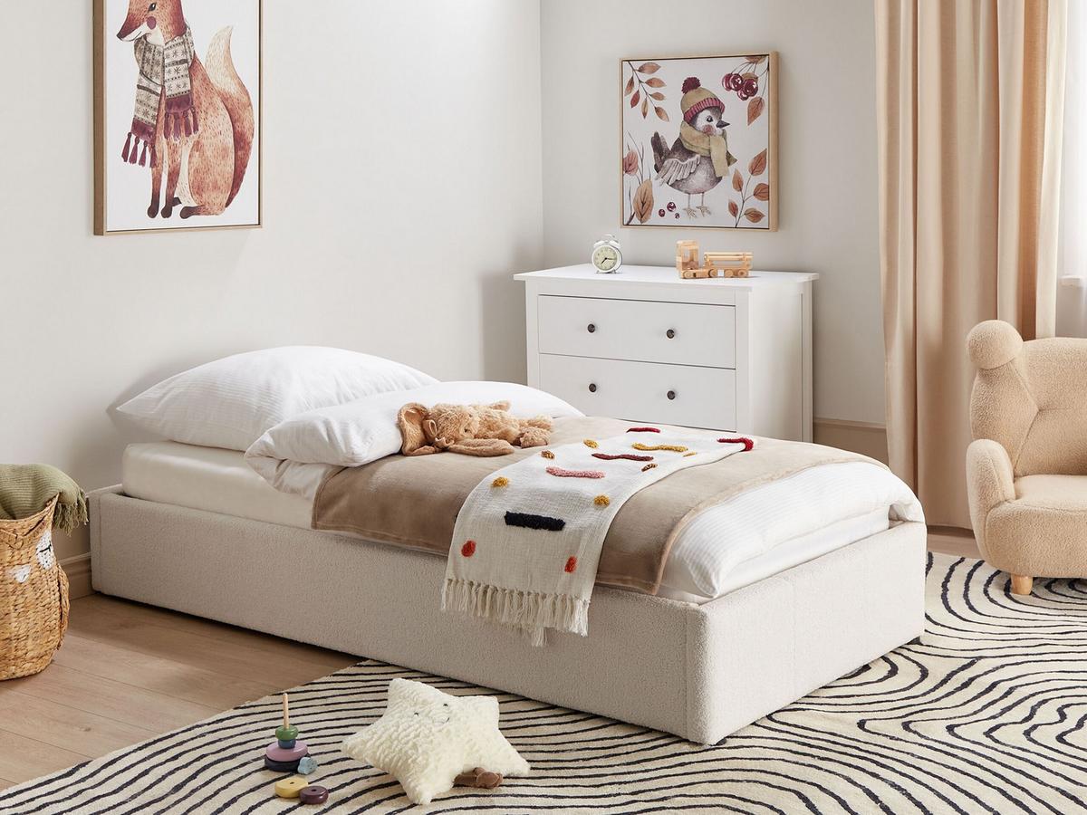 POLSTERBETT Weiß 90/200 cm Dinan - Weiß, Holz/Textil (90/200cm) - Beliani