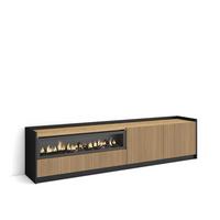 LOWBOARD, Eiche und Schwarz, 207/37/50cm, Elektrokamin. - Eichefarben, Holzwerkstoff (207/50/37cm) - Skraut Home