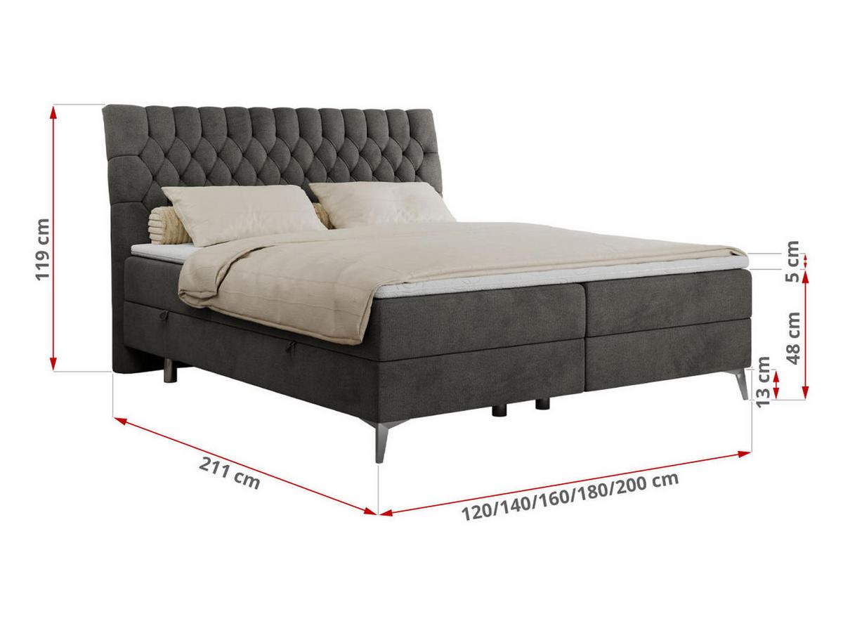BOXBETT MILEN 120/200 Dunkelgrau Velvet - H3 - Dunkelgrau, Holz/Textil (120/200cm) - MKS