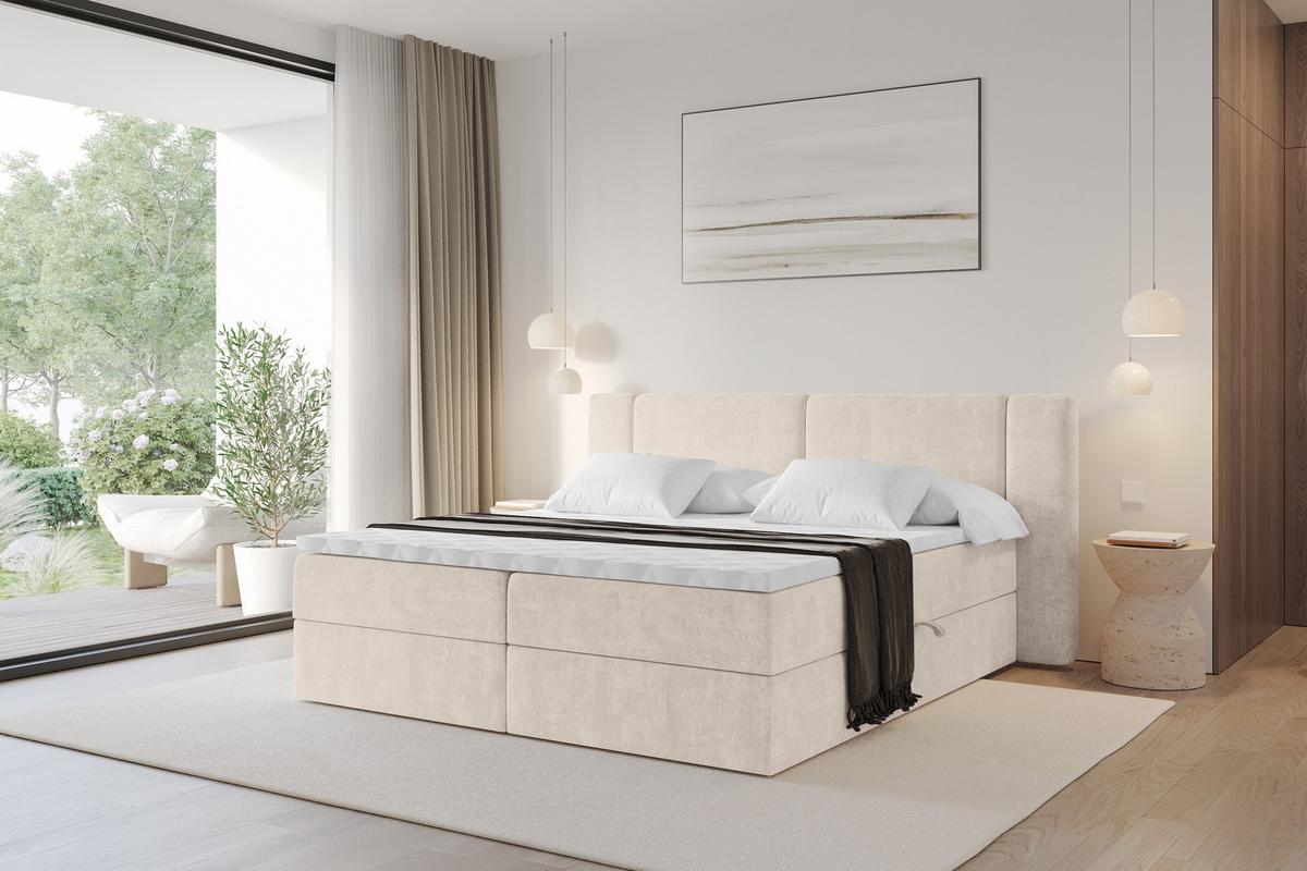 BOXBETT mit Matratze H3 - EVON - 180x200 cm Beige - Champagner, Holzwerkstoff (180/200cm) - ALTDECOR