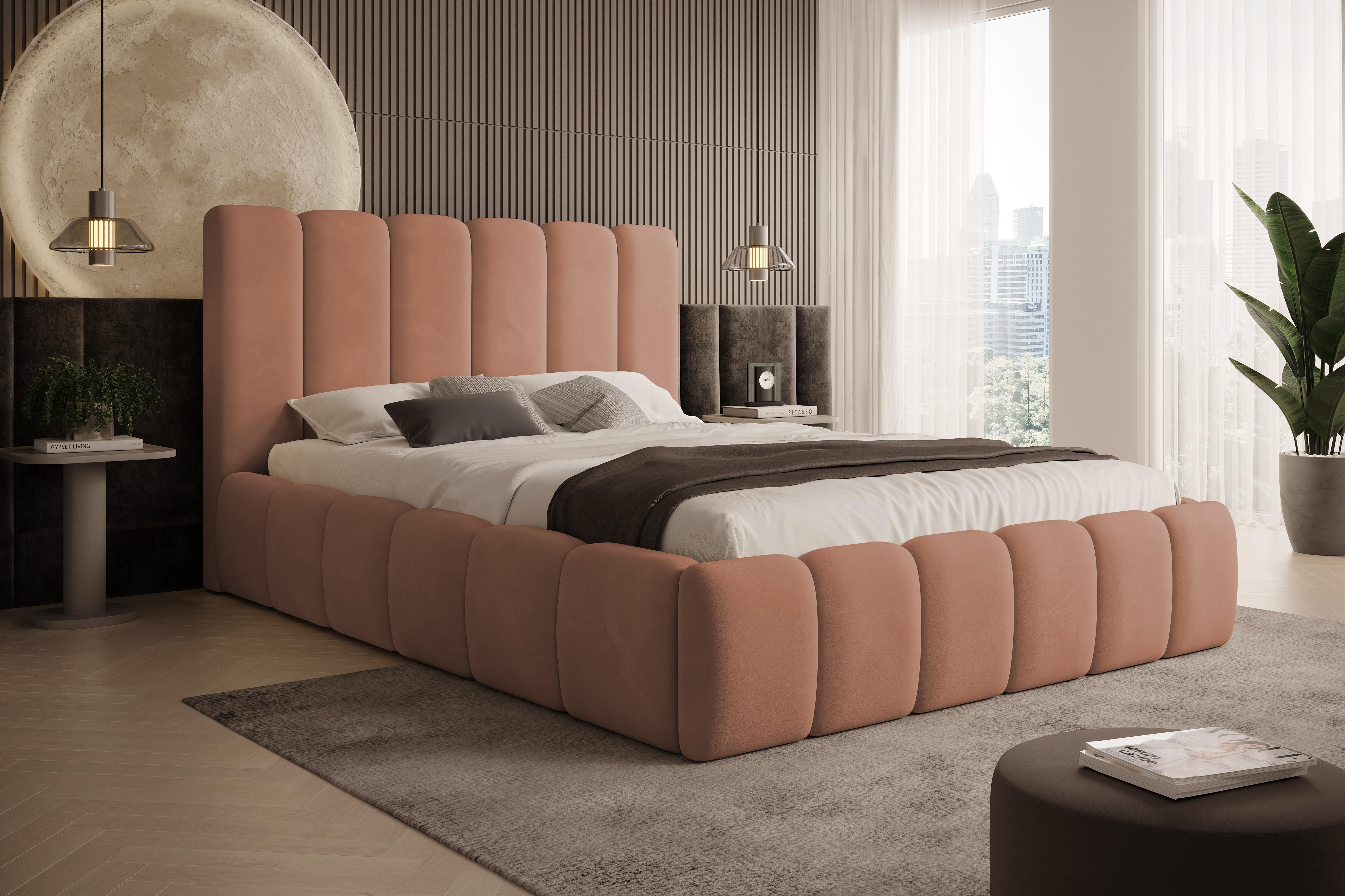 POLSTERBETT Vilo 180x200 mit Bettkasten und Stabilem Metallgestell - Rosa, Textil (180/200cm) - Storez24