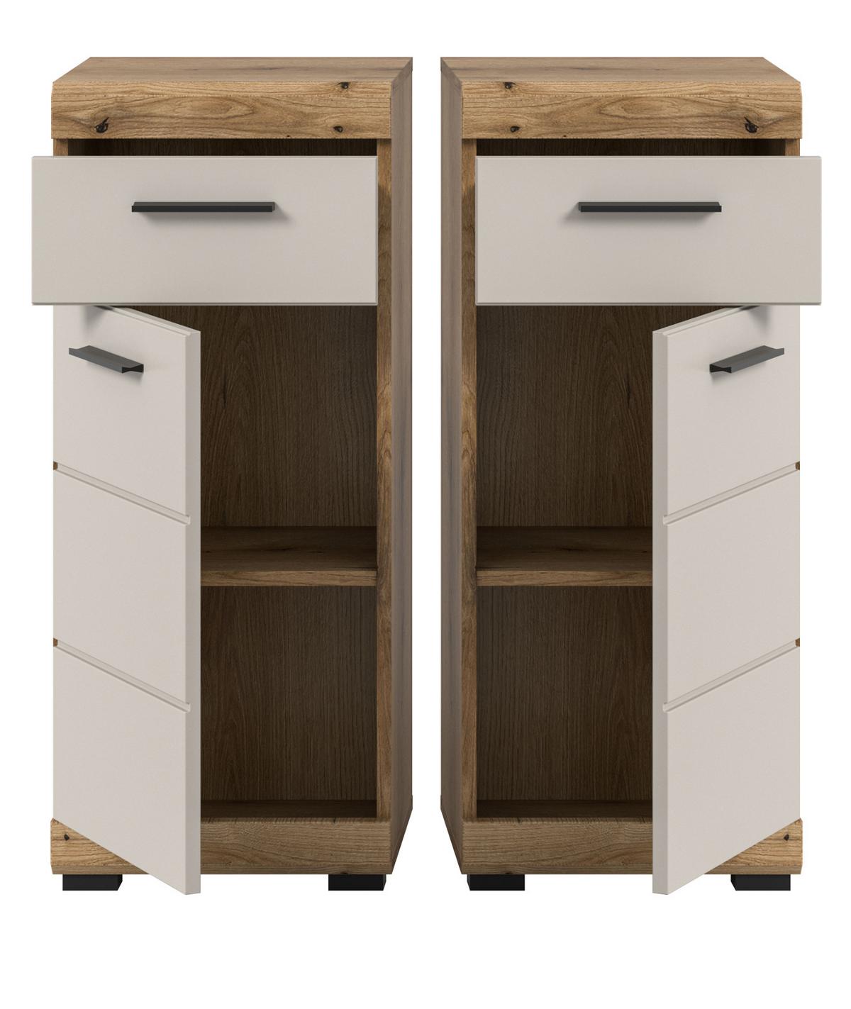 BADKOMMODE Sand Kashmir, Eiche, Badschrank 37 x 88 cm mit Vollauszug - Kastanienfarben/Kaschmir, Holzwerkstoff/Kunststoff (37/88/31cm) - Inn.Furn