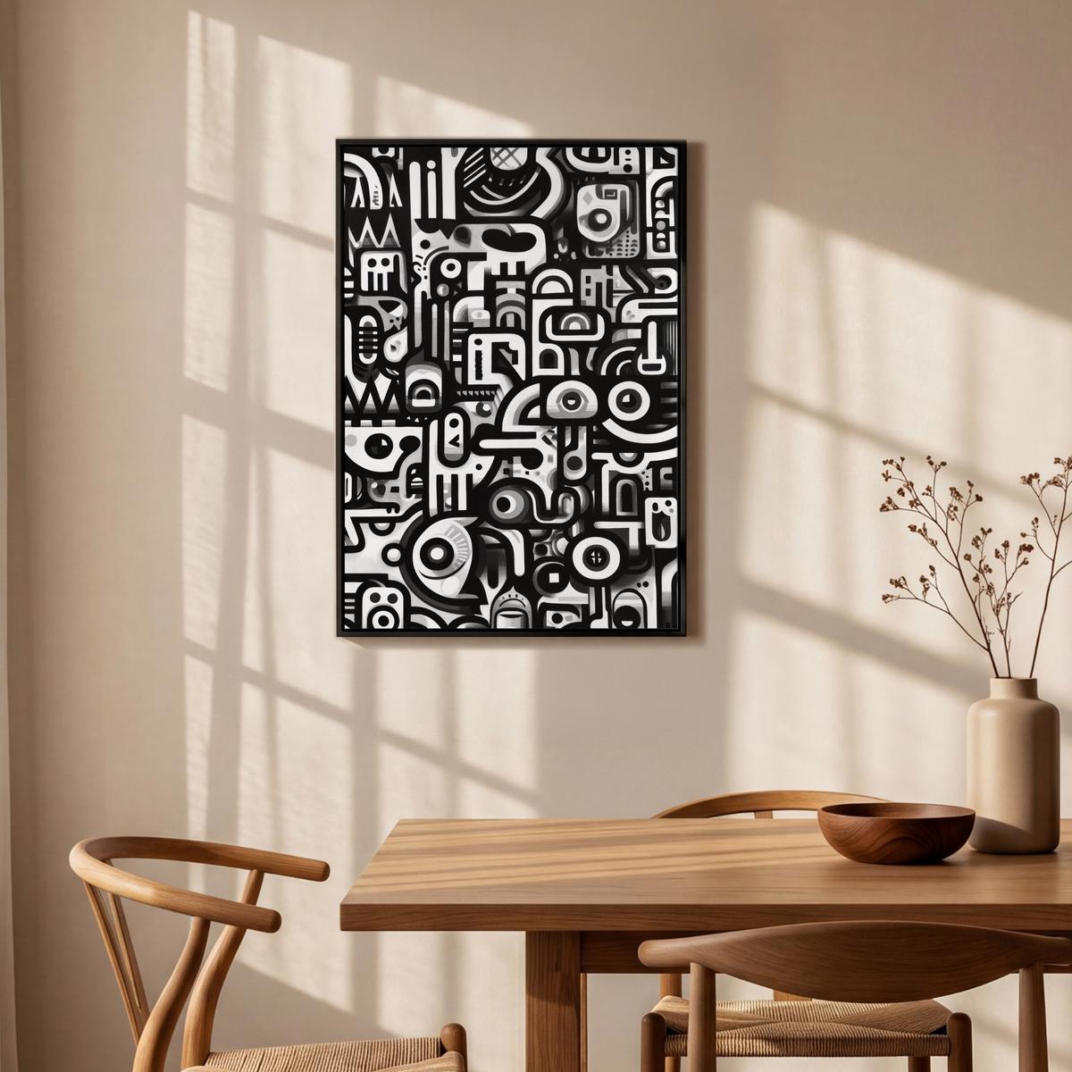 LEINWAND Bilder mit Rahmen - Symbole - Abstrakt - Grafik - Schwarz - 60x90 - Schwarz, Textil (60/90cm) - MuchoWow