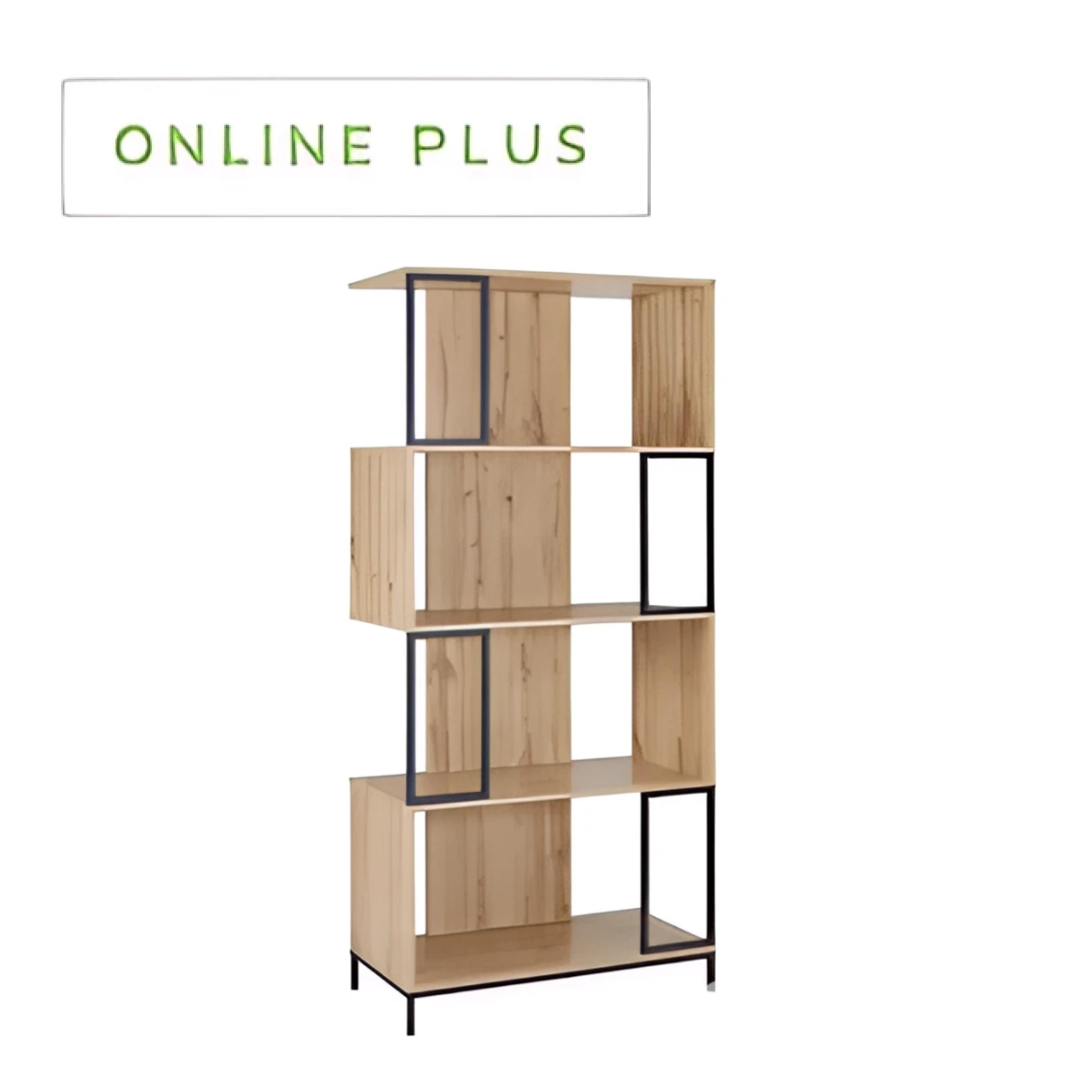 Regal aus Holz und Metall mit Online-Plus-Eyecatcher