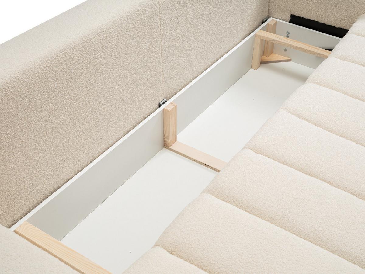 BETTSOFA GIOIA Creme Bucle-Stoff mit Schlaffunktion - Creme, Holz (248/88/105cm) - MASSENO