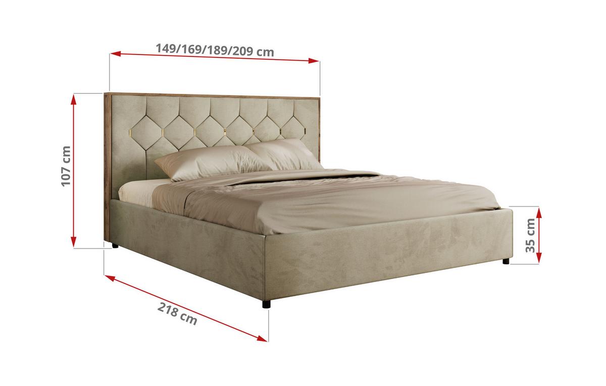 POLSTERBETT LARINO CLASSIC 140/200 - Beige Velvet - Schaum-Matratze - Beige, Textil (140/200cm) - MKS