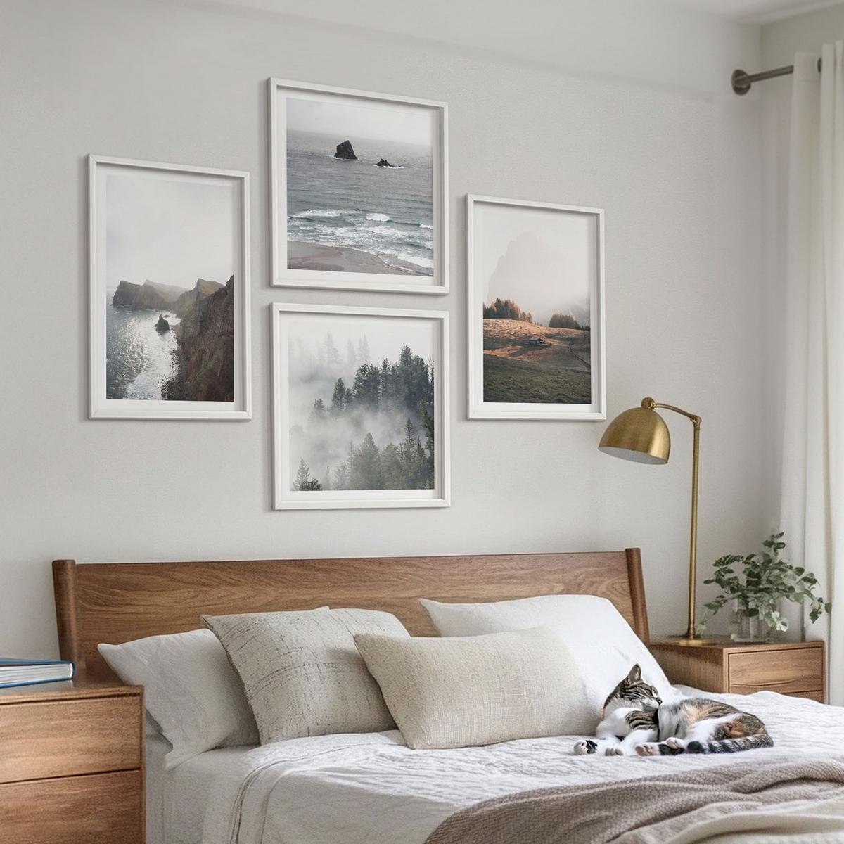 BILDER SET 4er Set - 50x50 cm & 40x60 cm Weißer Rahmen - Landschaften aus Bergen und Meer - Weiß, Kunststoff (50/50cm) - TULUP