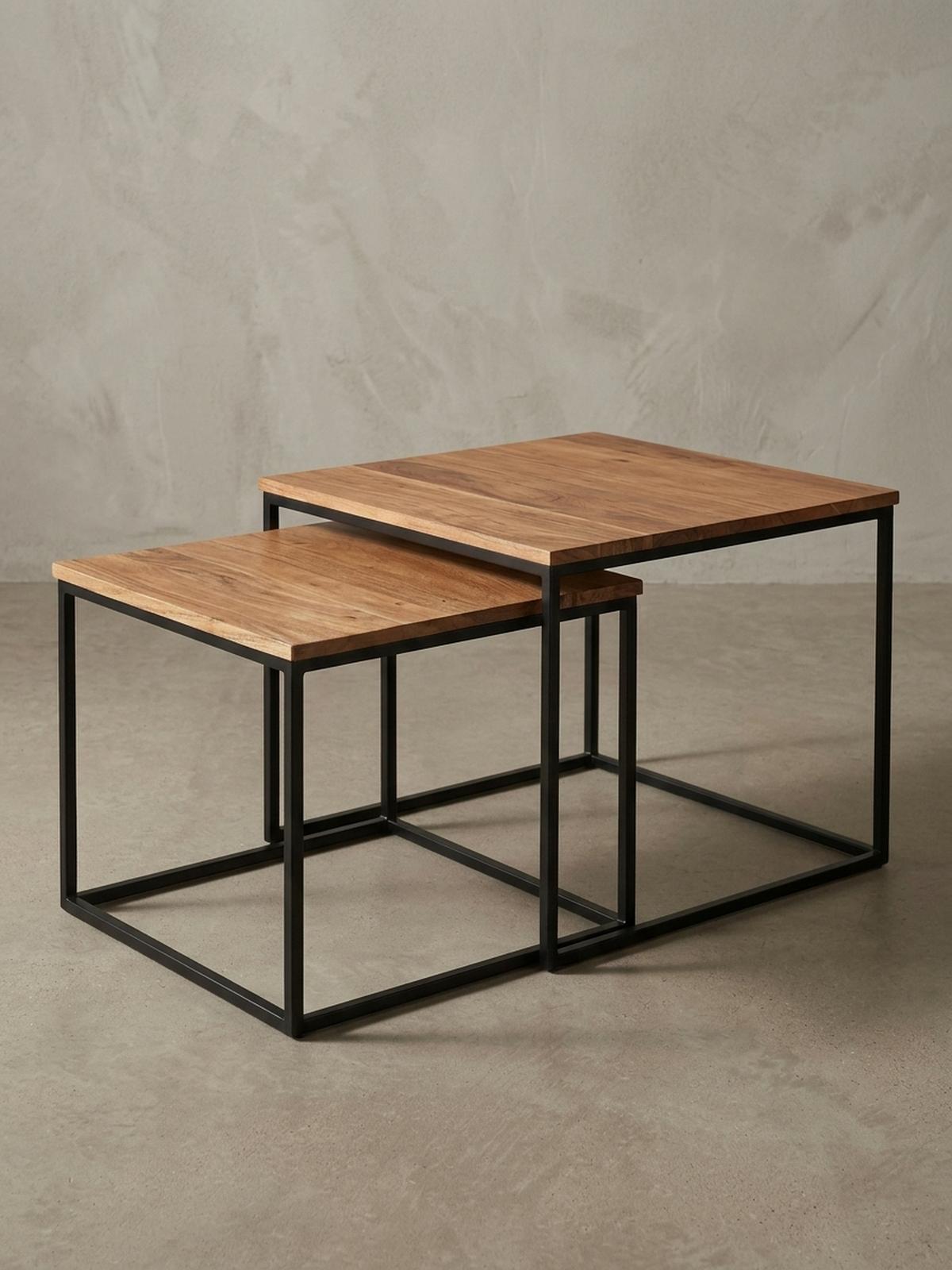WOHNZIMMERTISCH Set – Holz Metall quadratisch 2-teilig Industrie-Stil - Beige/Schwarz, Holz/Metall (60/60/46cm) - KADIMA DESIGN