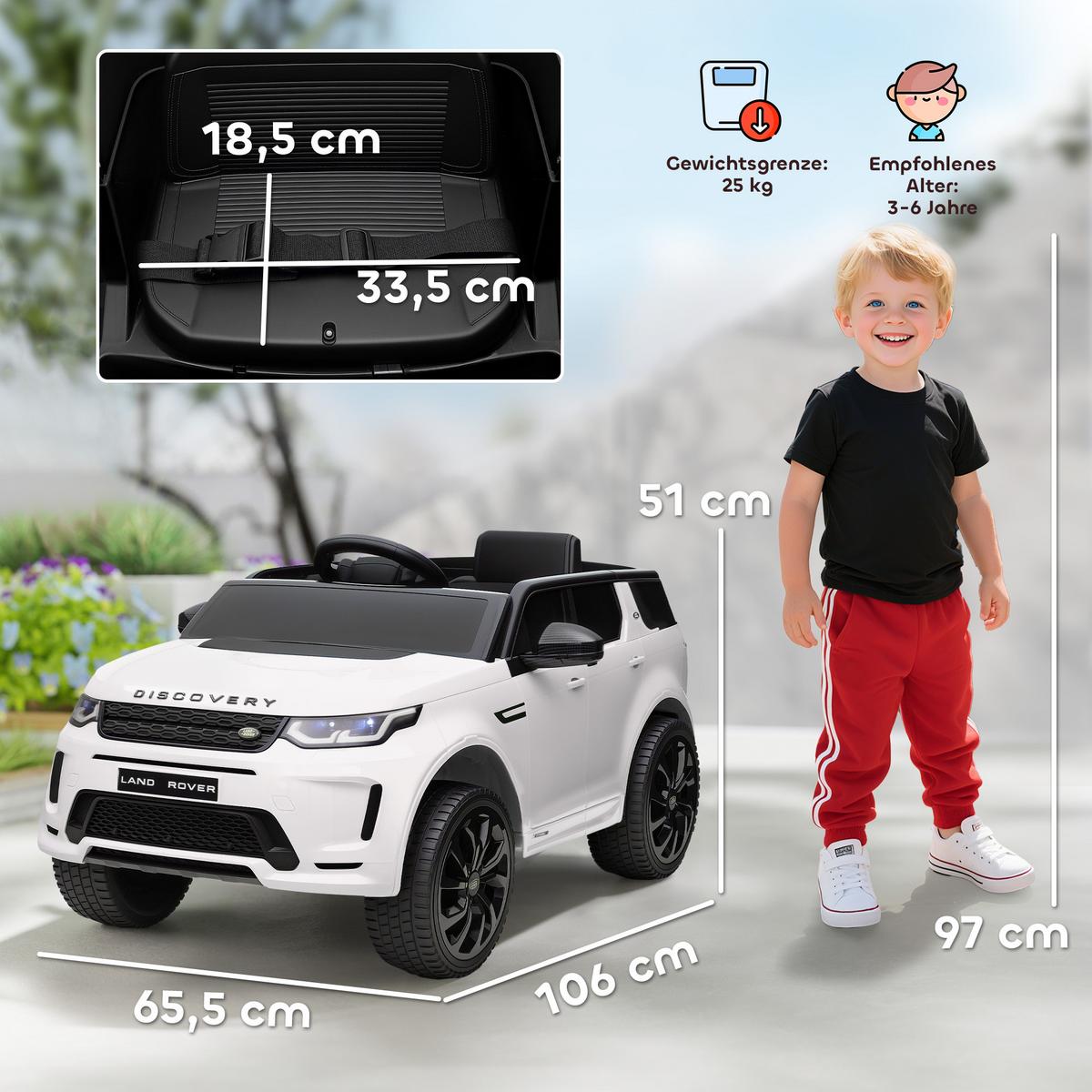 KINDER Elektroauto 12V Kinderauto mit 2,4G Fernbedienung, Musik, 3-5 km/h - Weiß, Kunststoff (106/65.5/51cm) - AIYAPLAY