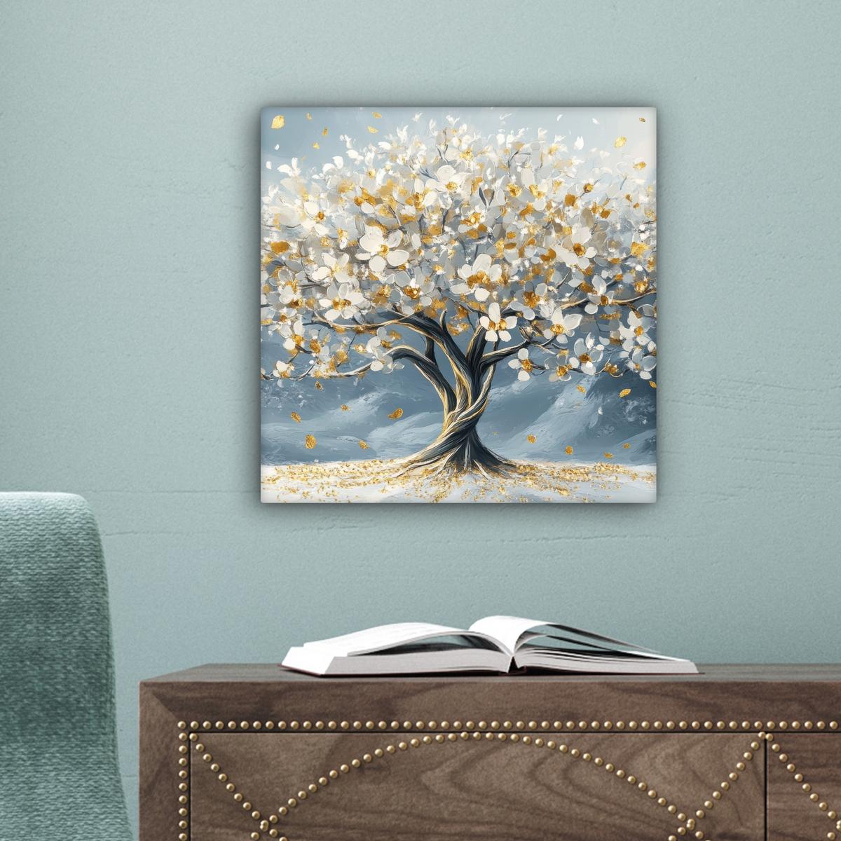 LEINWANDBILD Baum - Winter - Baum des Lebens - Modern - Gold Deko Wohnzimmer 20x20 cm - Goldfarben, Textil (20/20cm) - MuchoWow