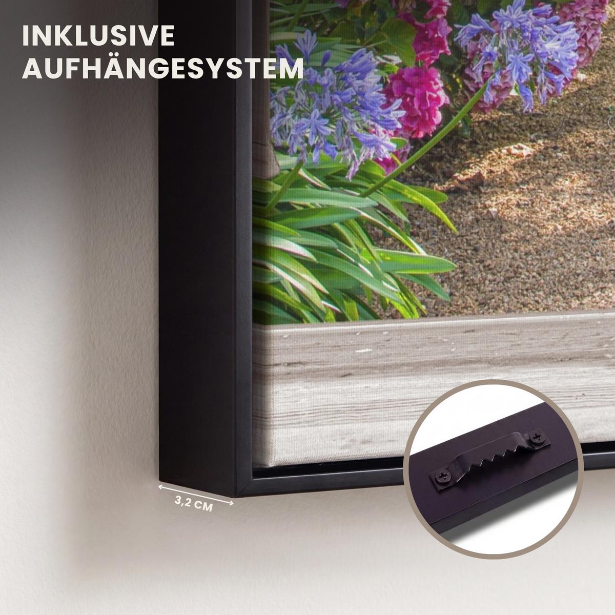 LEINWAND Bilder mit Rahmen - Hortensie - Durchsichtig - Blumen - Sommer - Lila - Weg - 40x60 - Lila, Textil (40/60cm) - MuchoWow