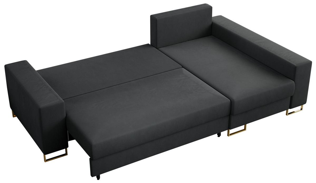 ECKSOFA Dorian Velvet Dunkelgrau - Dunkelgrau/Goldfarben, Textil/Metall (242/138cm) - MKS