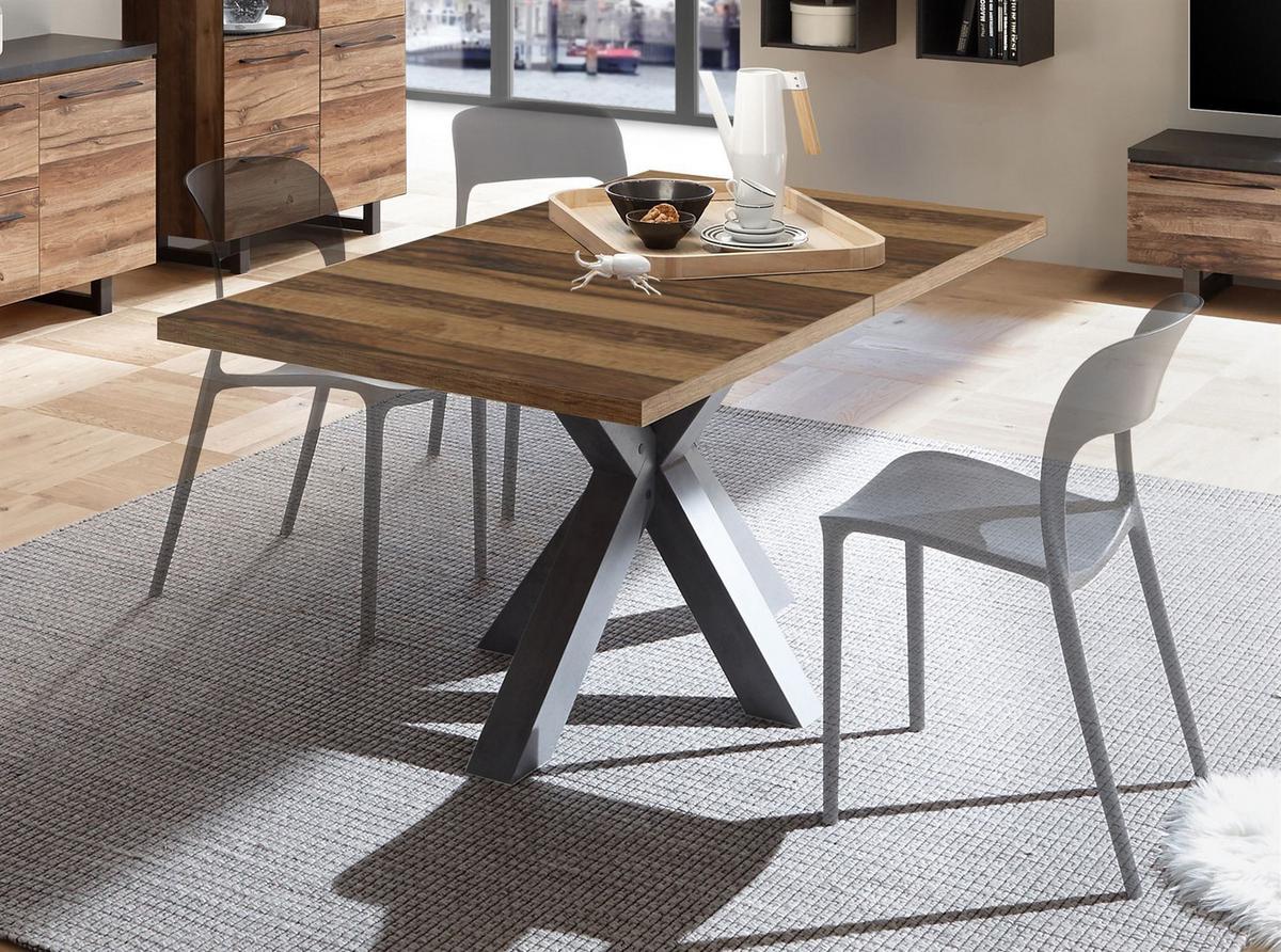 ESSTISCH ausziehbar Elda 1 160 x 90 x 75 Esszimmertisch Schwarzstahl/Plankeneiche - Alteiche, Holz (160/90/75cm) - 58aufmkessel